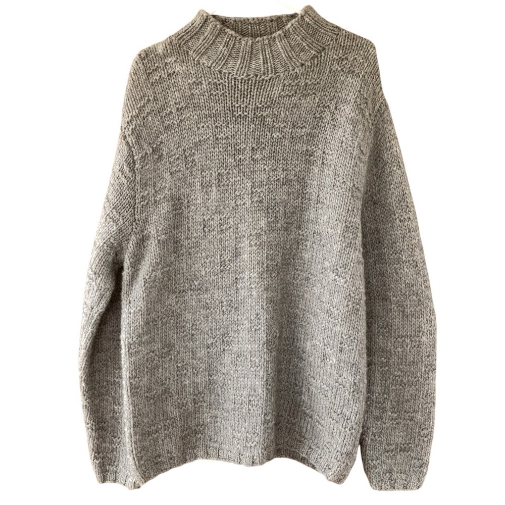 Bowen &‎ Wright Menswear Size Medium 100% Hand Knit Wool Sweater Gray Mock Neck
